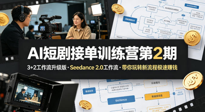 AI短剧接单训练营第2期，3+2工作流升级版，Seedance 2.0工作流，带你玩转新流程极速賺钱-资源后花园