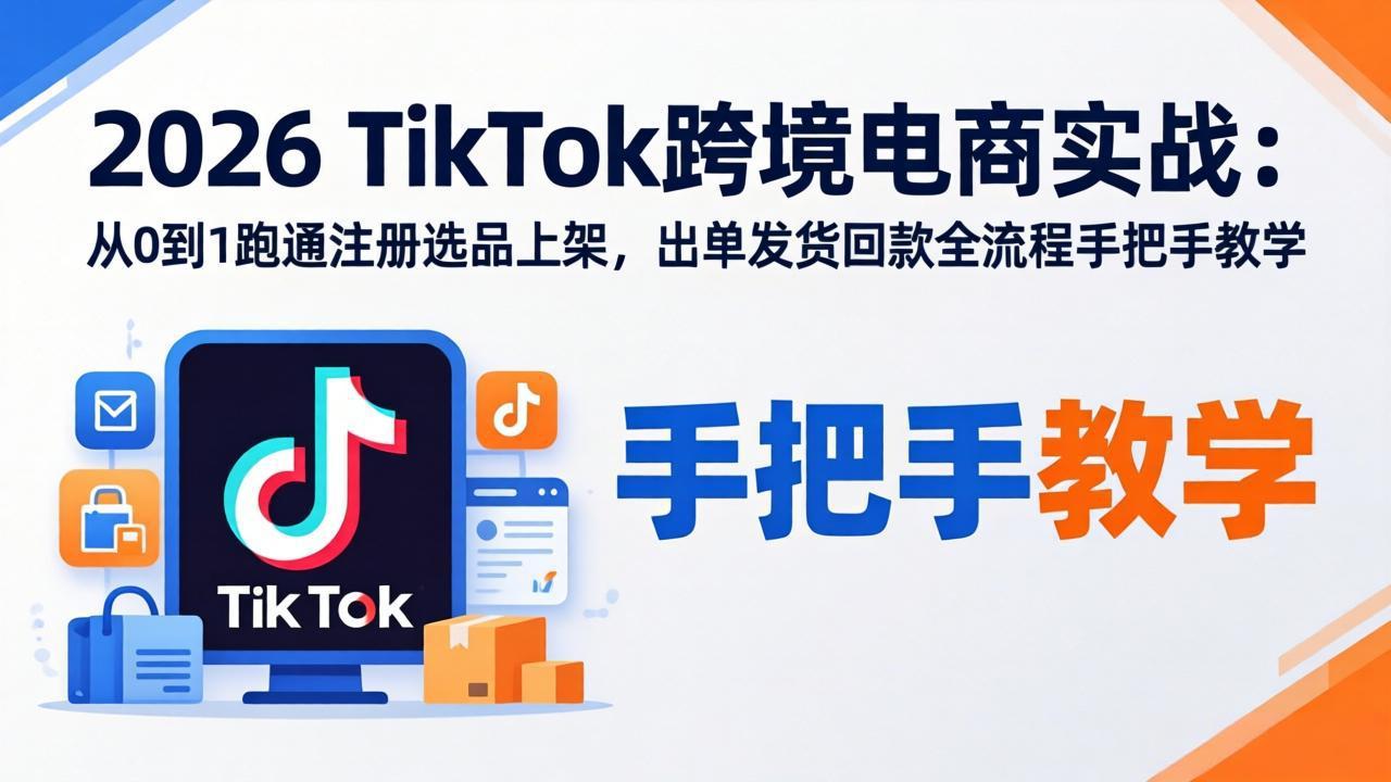 2026TikTok跨境电商实战-更新：从0到1跑通注册选品上架，出单发货回款全流程手把手教学-资源后花园