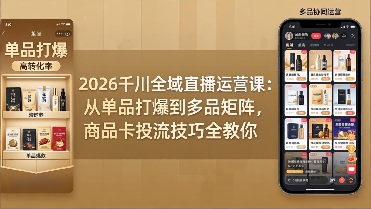 2026千川全域直播运营课:从单品打爆到多品矩阵,商品卡投流技巧全教你