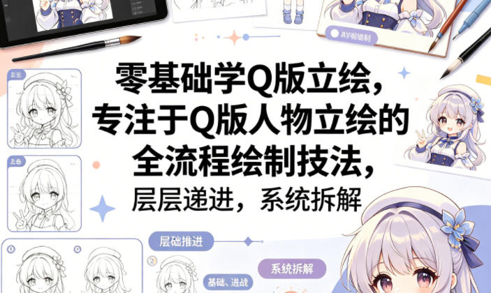 零基础学Q版立绘，专注于Q版人物立绘的全流程绘制技法，层层递进，系统拆解-资源后花园