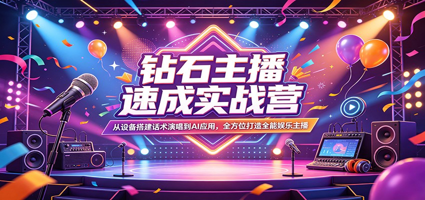 钻石主播速成实战营：从设备搭建话术演唱到AI应用，全方位打造全能娱乐主播-资源后花园