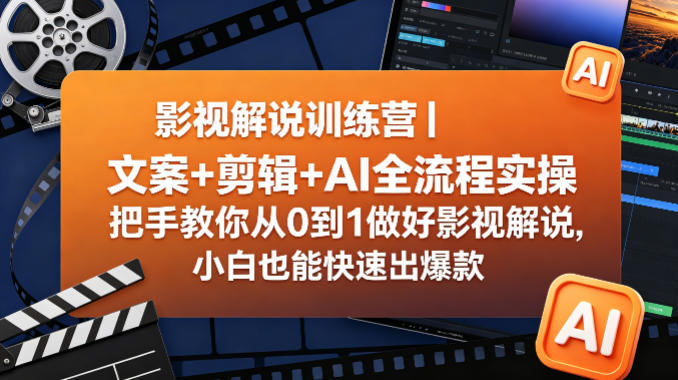 影视解说训练营｜文案+剪辑+AI全流程实操，把手教你从0到1做好影视解说，小白也能快速出爆款-资源后花园