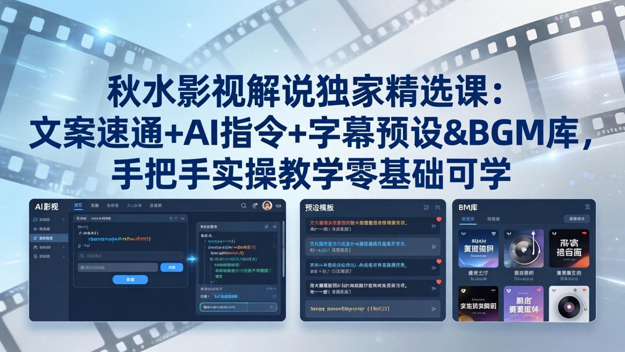 秋水影视解说独家精选课：文案速通+AI指令+字幕预设+BGM库，手把手实操教学零基础可学-资源后花园