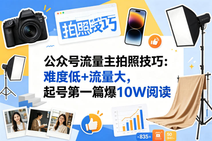 公众号流量主之拍照技巧赛道，难度低+流量大，起号第一篇就爆了10w阅读-资源后花园