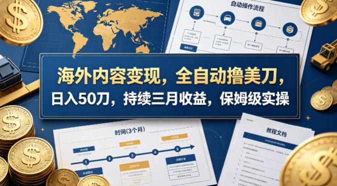 海外内容变现，全自动撸美刀，日入50刀，持续三月收益，保姆级实操【揭秘】-资源后花园