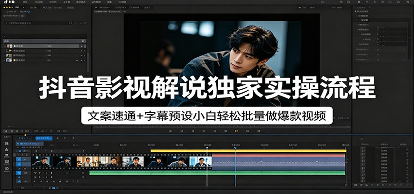 抖音影视解说独家实操流程，文案速通+字幕预设小白轻松批量做爆款视频-资源后花园