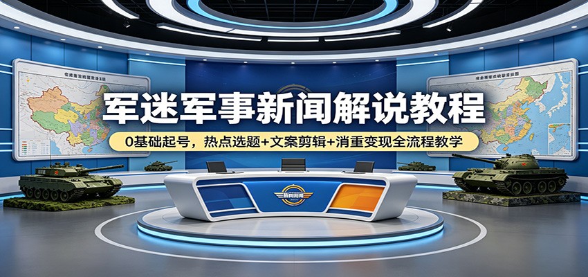 军迷军事新闻解说教程：0基础起号，热点选题+文案剪辑+消重变现全流程教学-资源后花园