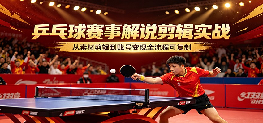 乒乓球赛事解说剪辑实战，从素材剪辑到账号变现全流程可复制-资源后花园