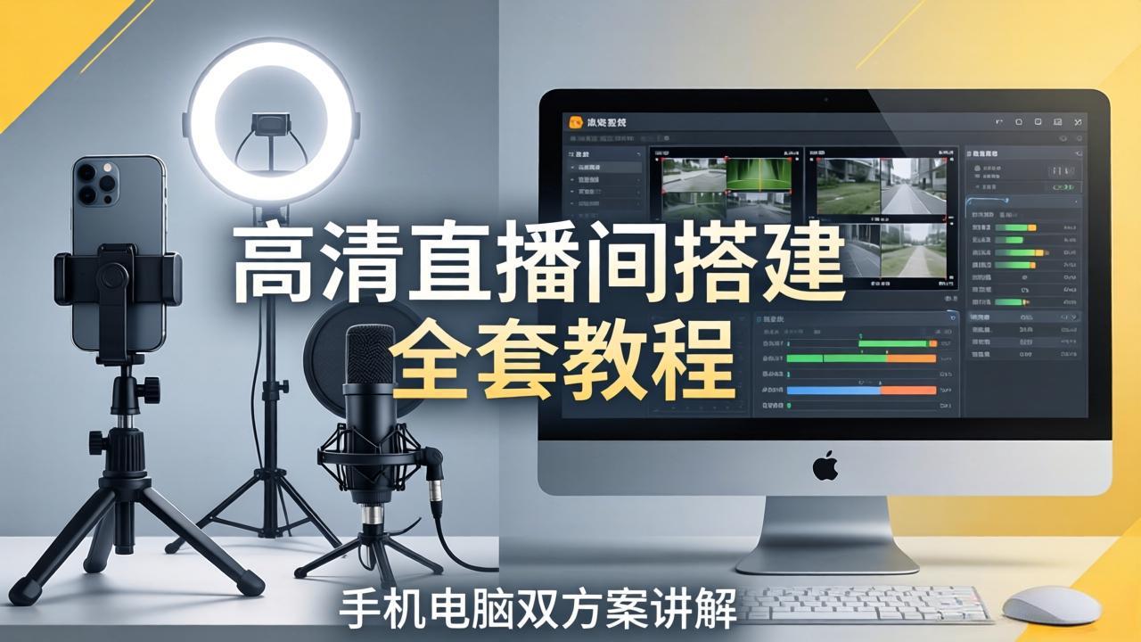 高清直播间搭建全套教程，手机电脑双方案讲解，设备选型调试多机位实操教学-资源后花园
