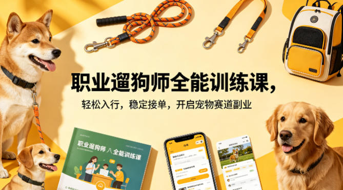 职业遛狗师全能训练课，轻松入行，稳定接单，开启宠物赛道副业-资源后花园
