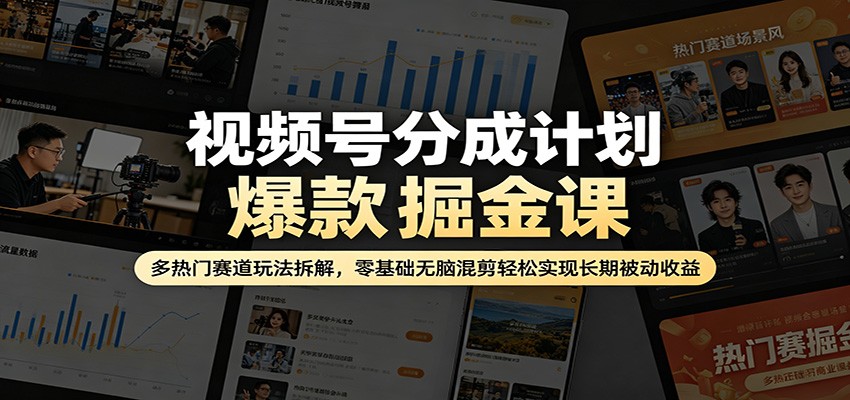 视频号分成计划爆款掘金课：多热门赛道玩法拆解，零基础无脑混剪轻松实现长期被动收益-资源后花园