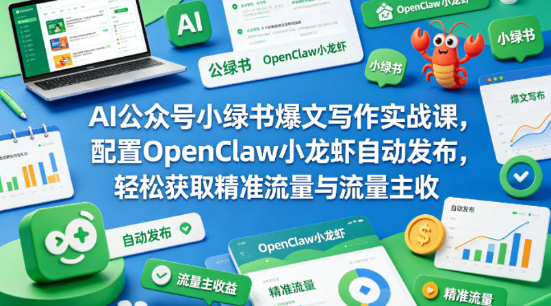 AI公众号小绿书爆文写作实战课，配置OpenClaw小龙虾自动发布，轻松获取精准流量与流量主收益-资源后花园