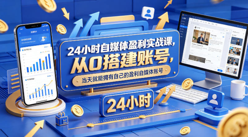 24小时自媒体盈利实战课，从0搭建账号，当天就能拥有自己的盈利自媒体账号-资源后花园