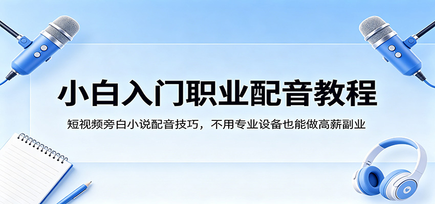小白入门职业配音教程，短视频旁白小说配音技巧，不用专业设备也能做高薪副业-资源后花园
