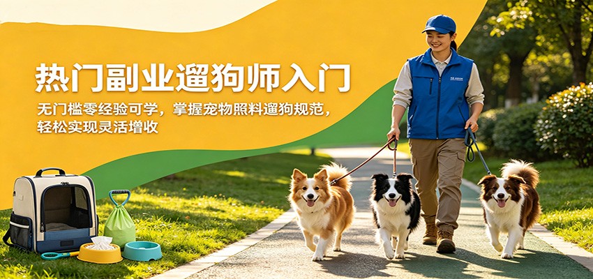 热门副业遛狗师入门，无门槛零经验可学，掌握宠物照料遛狗规范，轻松实现灵活增收-资源后花园