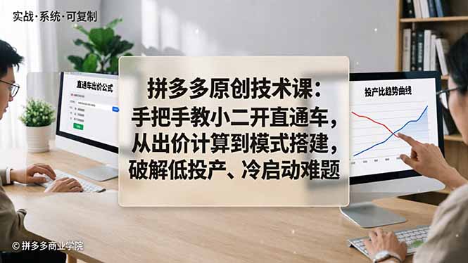 拼多多原创技术课：手把手教小二开直通车，从出价计算到模式搭建，破解低投产、冷启动难题-资源后花园