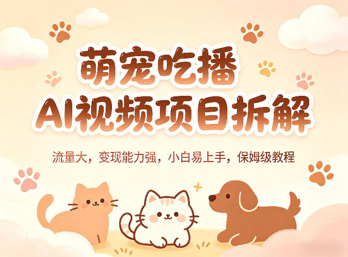 萌宠吃播AI视频项目拆解，流量大，变现能力强，小白易上手，保姆级教程-资源后花园