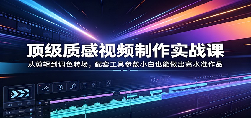 顶级质感视频制作实战课：从剪辑到调色转场，配套工具参数小白也能做出高水准作品-资源后花园