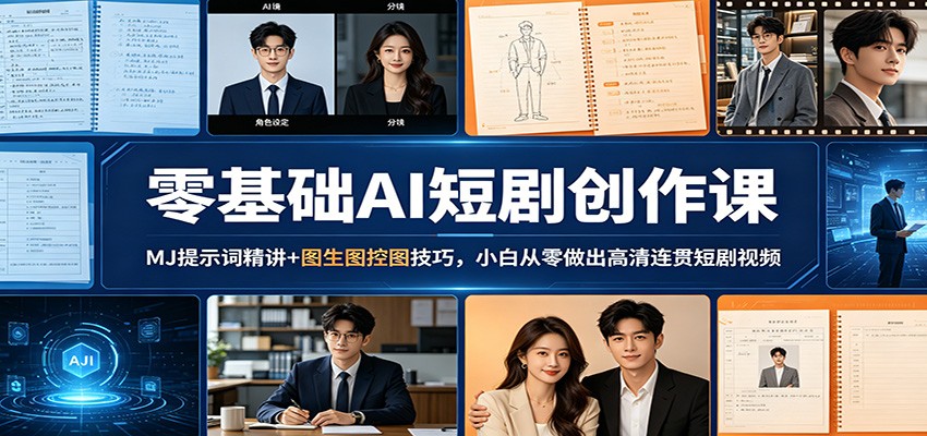 零基础AI短剧创作课：MJ提示词精讲+图生图控图技巧，小白从零做出高清连贯短剧视频-资源后花园