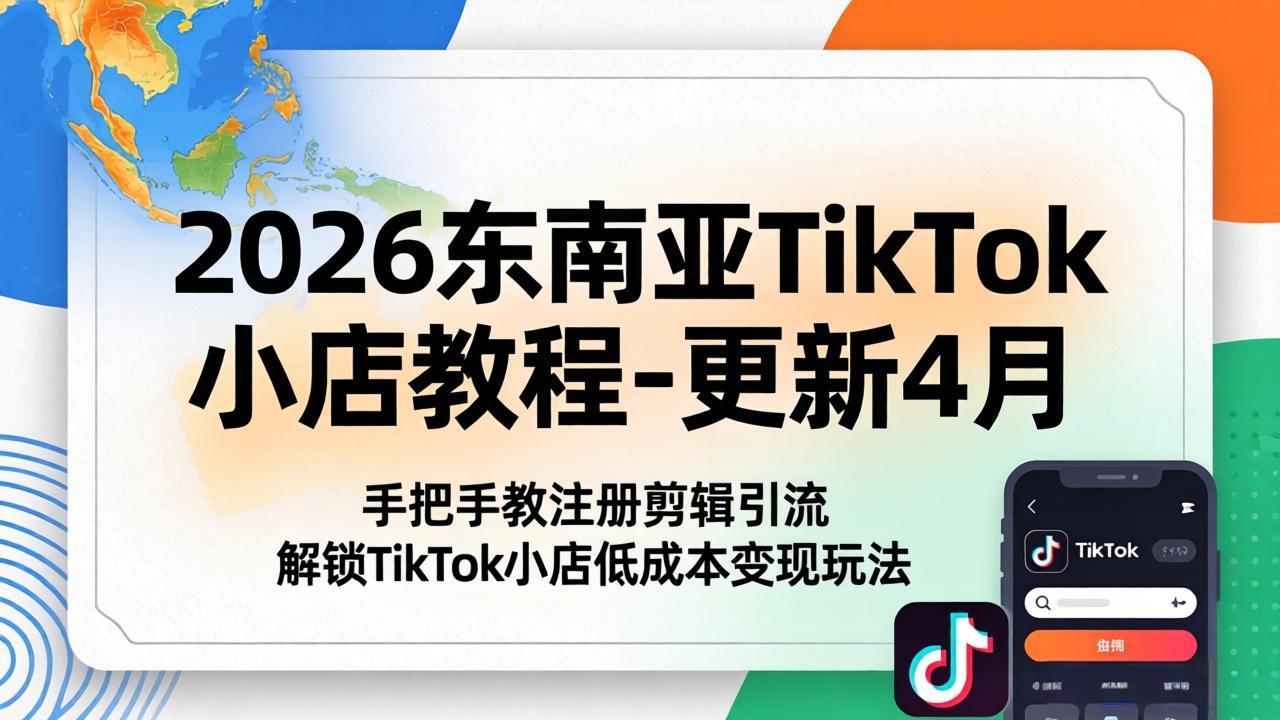 2026东南亚TikTok小店教程-更新4月，手把手教注册剪辑引流，解锁TikTok小店低成本变现玩法-资源后花园