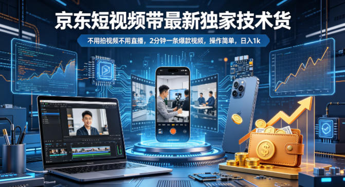 京东短视频带货最新独家技术，不用拍视频不用直播，2分钟一条爆款视频，操作简单，日入1k+【揭秘】-资源后花园