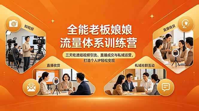 全能老板娘流量体系训练营，三天吃透短视频引流、直播成交与私域运营，打造个人IP轻松变现-资源后花园