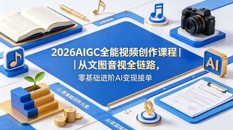 2026AIGC全能视频创作课程｜从文图音视全链路，零基础进阶AI变现接单-资源后花园
