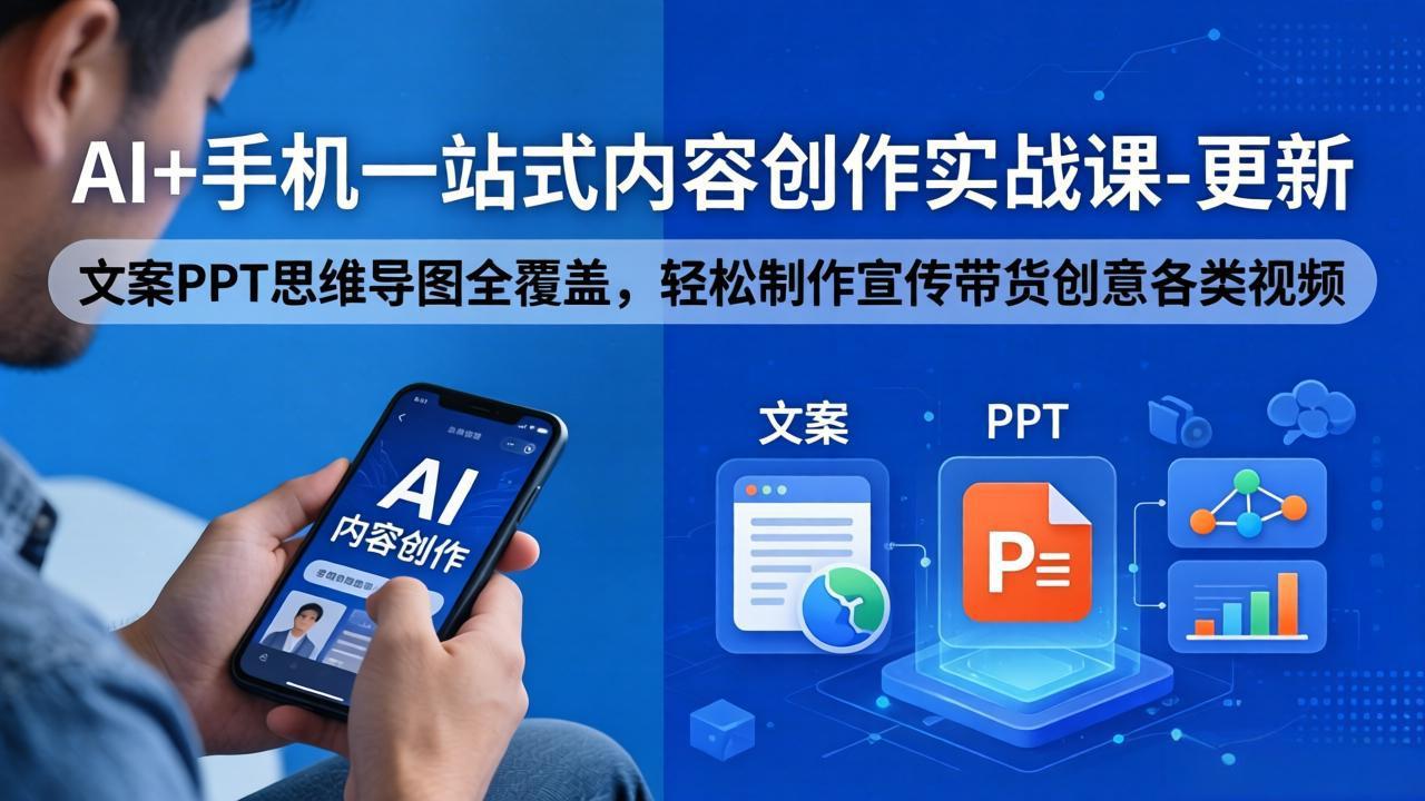 AI+手机一站式内容创作实战课-更新，文案PPT思维导图全覆盖，轻松制作宣传带货创意各类视频-资源后花园