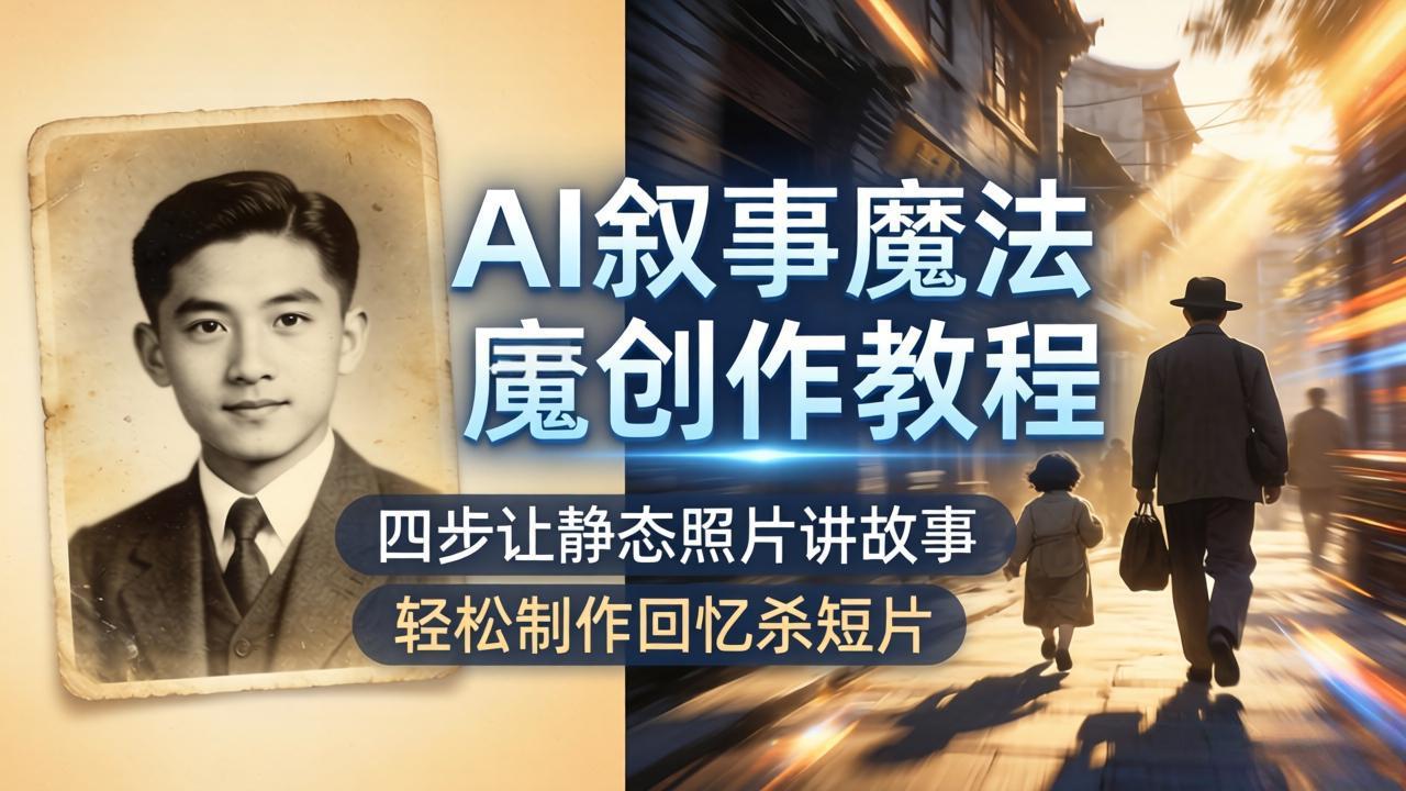 AI叙事魔法创作教程，四步让静态照片讲故事，老照片修复加动态特效，轻松制作回忆杀短片-资源后花园
