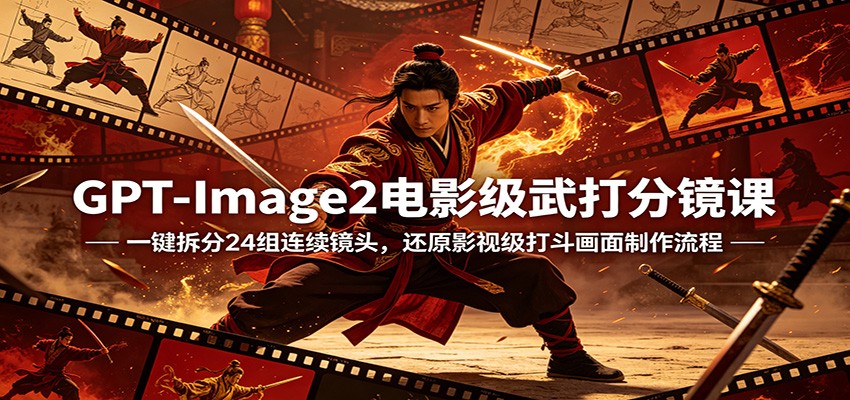GPT-Image2电影级武打分镜课：一键拆分24组连续镜头，还原影视级打斗画面制作流程-资源后花园