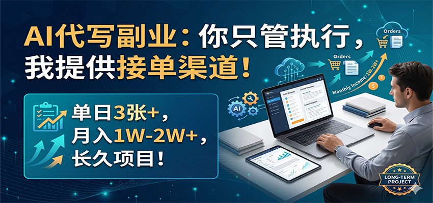 AI代写副业：你只管执行，我提供接单渠道！单日3张+，月入1W-2W+，长久项目-资源后花园