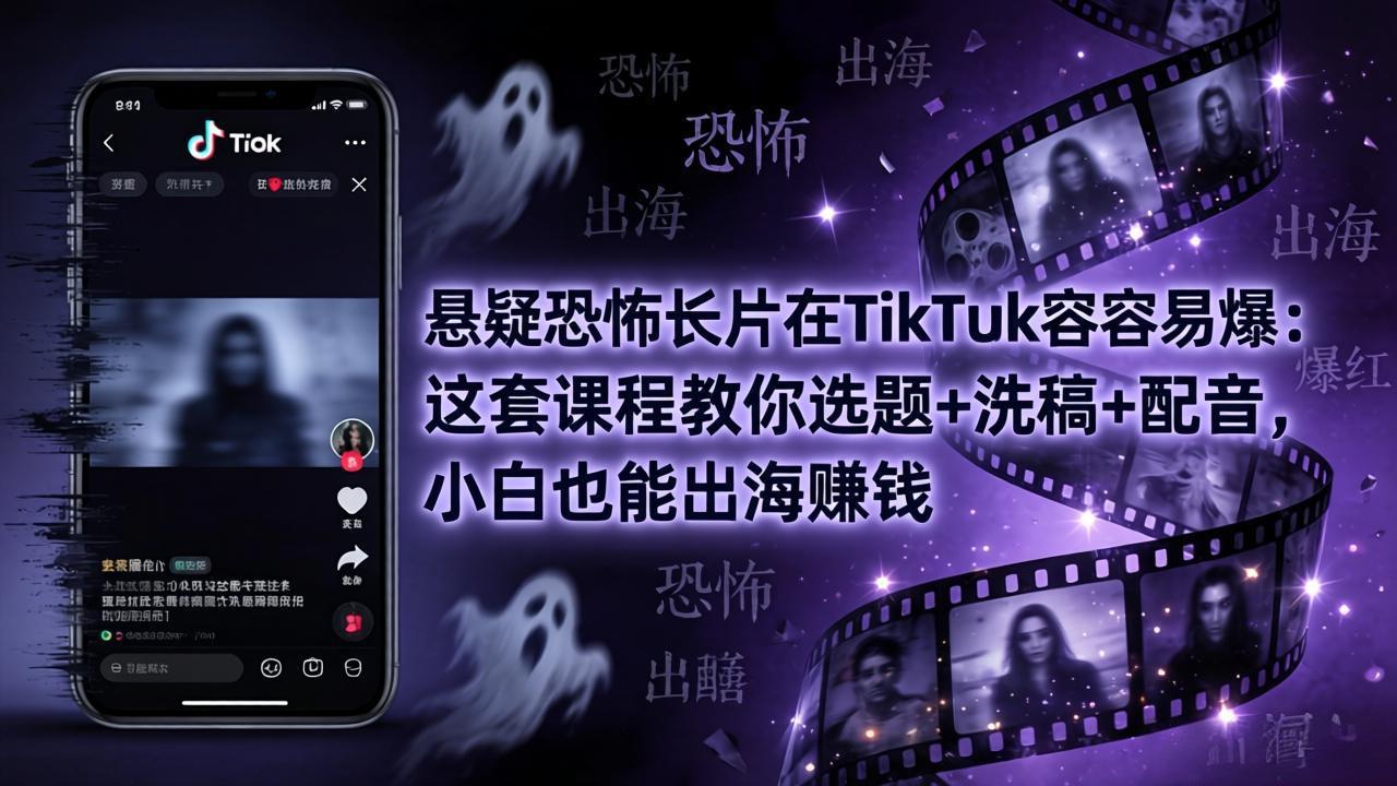 悬疑恐怖长片在TikTok最容易爆：这套课程教你选题+洗稿+配音，小白也能出海赚钱-资源后花园