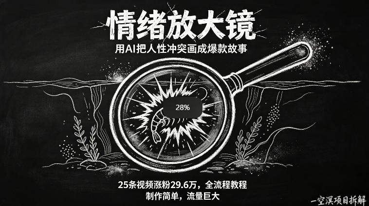 AI制作“情绪放大镜“视频，25条视频涨粉29.6W粉，流量巨大，制作简单，全流程教程-资源后花园