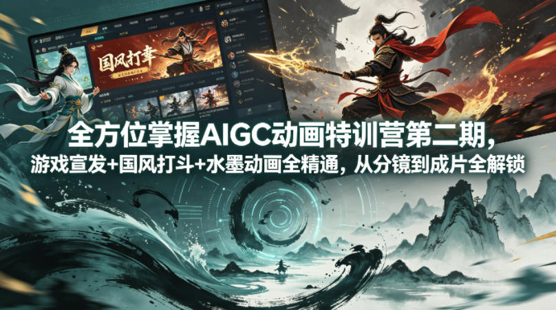 全方位掌握AIGC动画特训营第二期，游戏宣发+国风打斗+水墨动画全精通，从分镜到成片全解锁-资源后花园