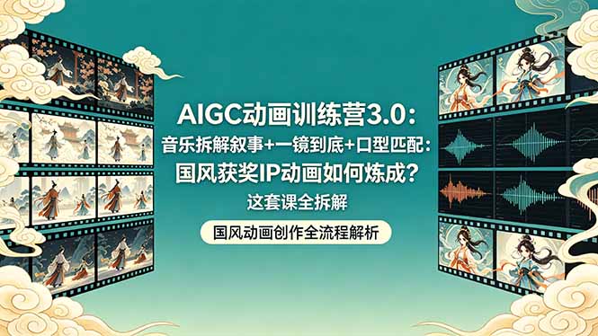 AIGC动画训练营3.0：音乐拆解叙事+一镜到底+口型匹配：国风获奖IP动画如何炼成？这套课全拆解-资源后花园