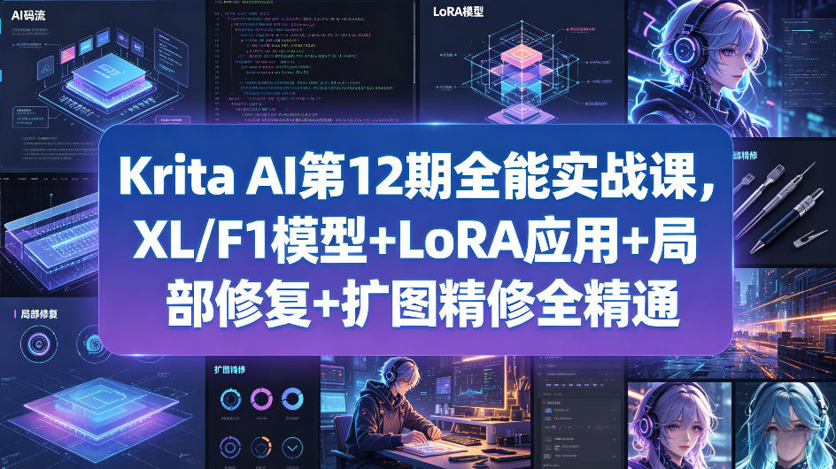 Krita AI第12期全能实战课，XL/F1模型+LoRA应用+局部修复+扩图精修全精通-资源后花园