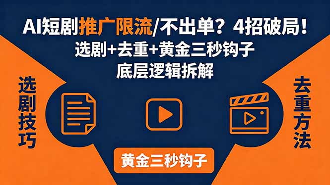 AI短剧推广总被限流、不出单？4招选剧+去重技巧+黄金三秒钩子，手把手拆解底层逻辑-资源后花园