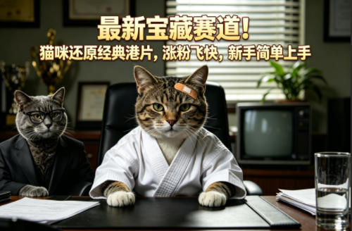 最新宝藏赛道！猫咪还原经典港片，涨粉飞快，新手简单上手-资源后花园