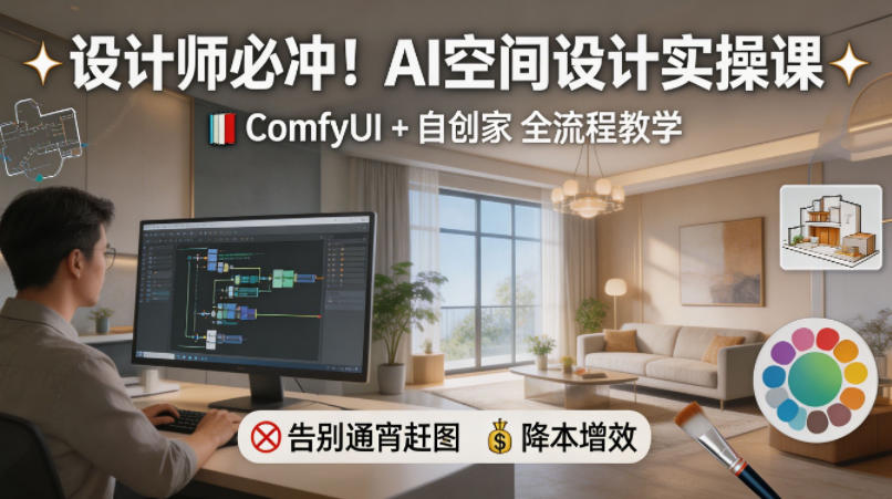 设计师必冲！AI空间设计实操课，ComfyUI+自创家全教学，告别通宵赶图，降本增效-资源后花园