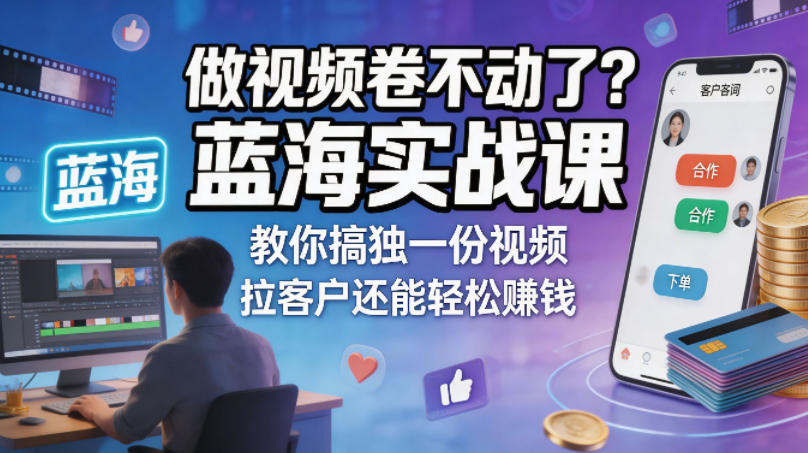 做视频卷不动了？蓝海实战课教你搞独一份视频，拉客户还能轻松賺钱！【原创双语字幕】-资源后花园