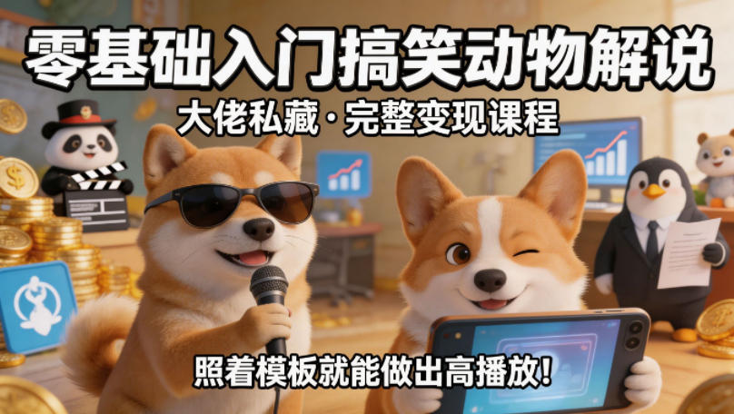 零基础入门搞笑动物解说，大佬私藏完整变现课程，照着模板就能做出高播放-资源后花园