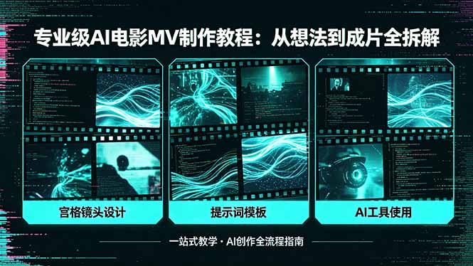 专业级AI电影MV制作教程，从想法到成片全拆解，宫格镜头+提示词模板+AI工具一站式教学-资源后花园