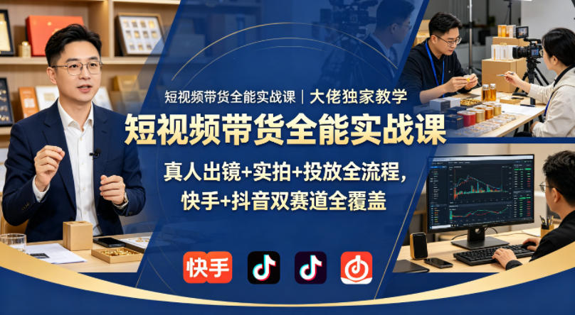 短视频带货全能实战课｜大佬独家教学，真人出镜+实拍+投放全流程，快手+抖音双赛道全覆盖-资源后花园