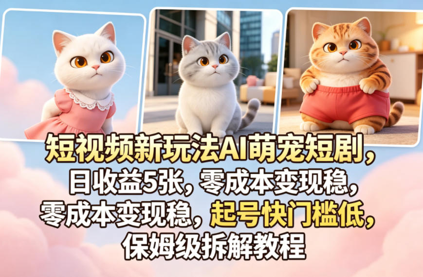 短视频新玩法AI萌宠短剧，日收益5张，零成本变现稳，起号快门槛低，保姆级拆解教程-资源后花园
