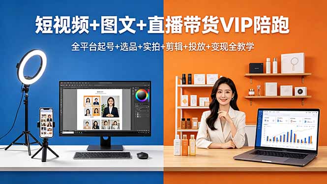 短视频+图文+直播带货VIP陪跑，全平台起号+选品+实拍+剪辑+投放+变现全教学-资源后花园