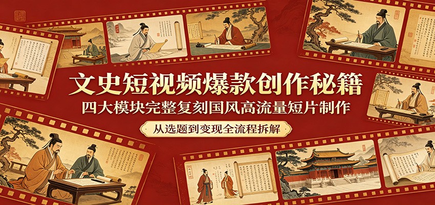 文史短视频爆款创作秘籍：四大模块完整复刻国风高流量短片制作-资源后花园