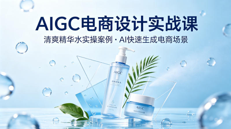 AIGC电商设计实战课，以清爽精华水为实操案例，教你用AI快速生成电商场景-资源后花园