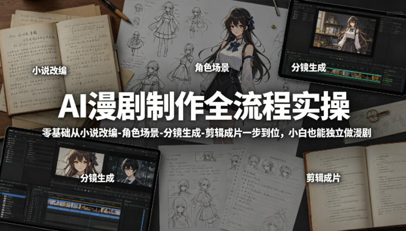 AI漫剧制作全流程实操，零基础从小说改编-角色场景-分镜生成-剪辑成片一步到位，小白也能独立做漫剧-资源后花园