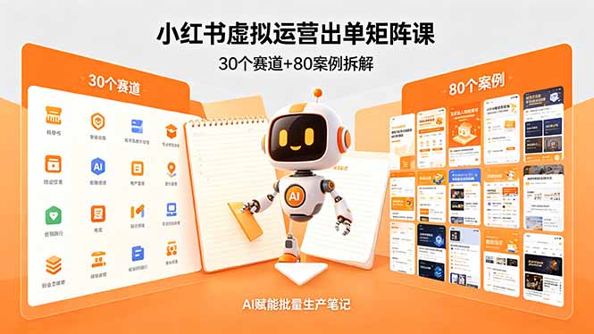 小红书虚拟运营出单矩阵课：30个赛道+80案例拆解，AI赋能批量生产笔记-资源后花园