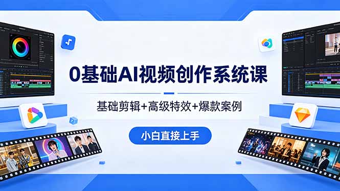 0基础AI视频创作系统课，基础剪辑+高级特效+爆款案例，小白直接上手-资源后花园